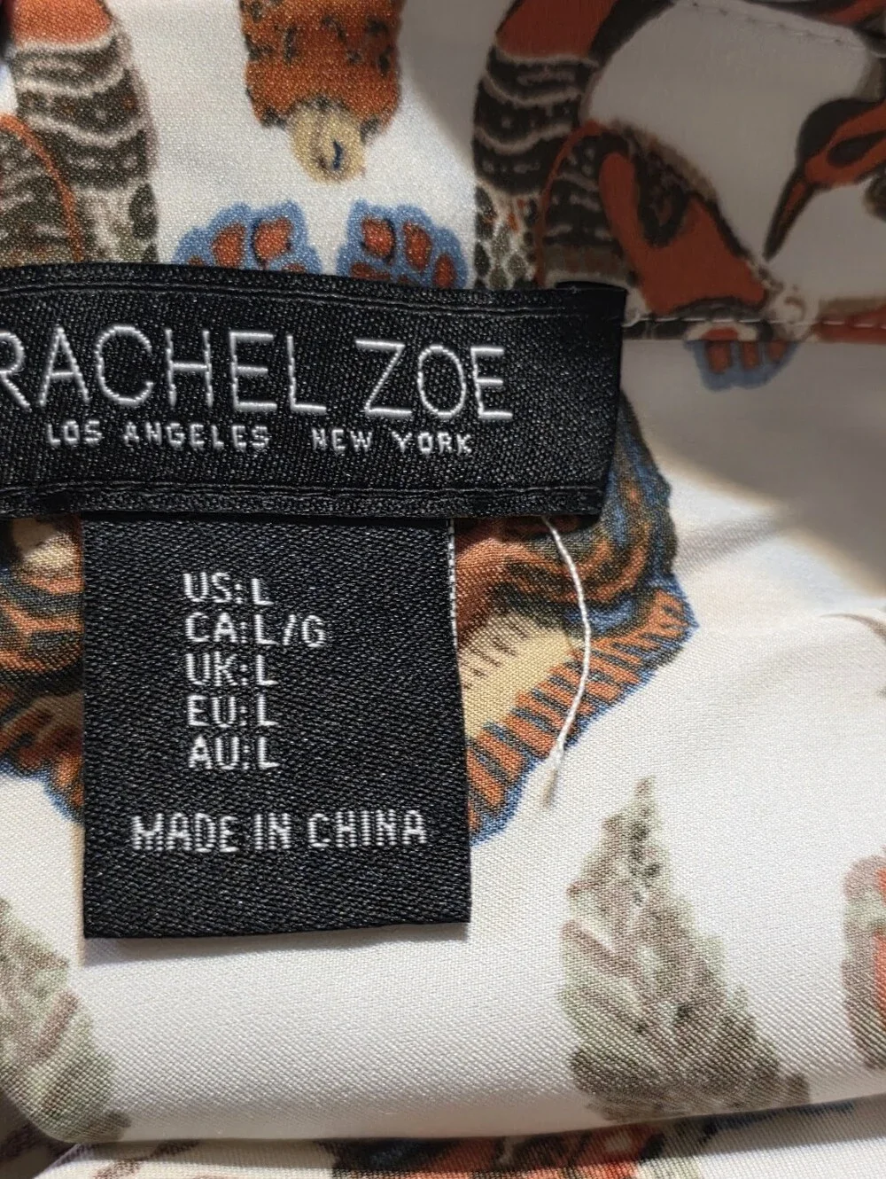 Rachel Zoe Button Down Peacock Print Blouse Cream Size L - Picture 9 of 11